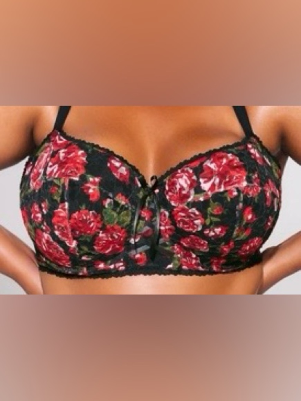 Savage X Fenty Black Underwire Bra with Red Rose Print